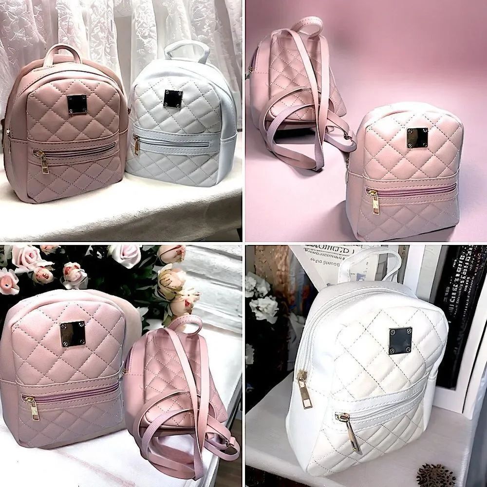 Quilted Leather Mini-Backpack l Light Pink, Whitel Gold Hardware l New